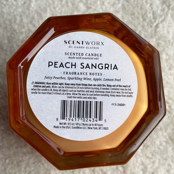 Scentworx by Harry Slatkin Peach Sangria Candle 3 Wick Wine Apple Lemon 14.5oz - Picture 8 of 8